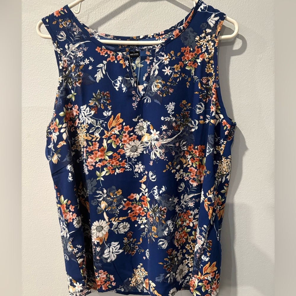 Emery Rose Floral Sleeveless Top - Blue
